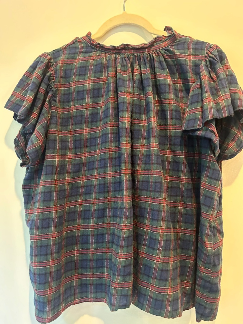 Trovata Birds of Paradise holiday plaid top size small